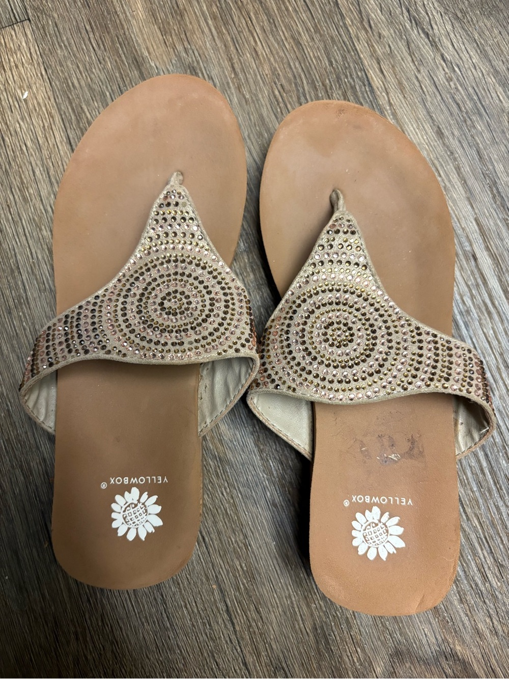 Yellow Box Women's Embellished Tan Sandals Size 6